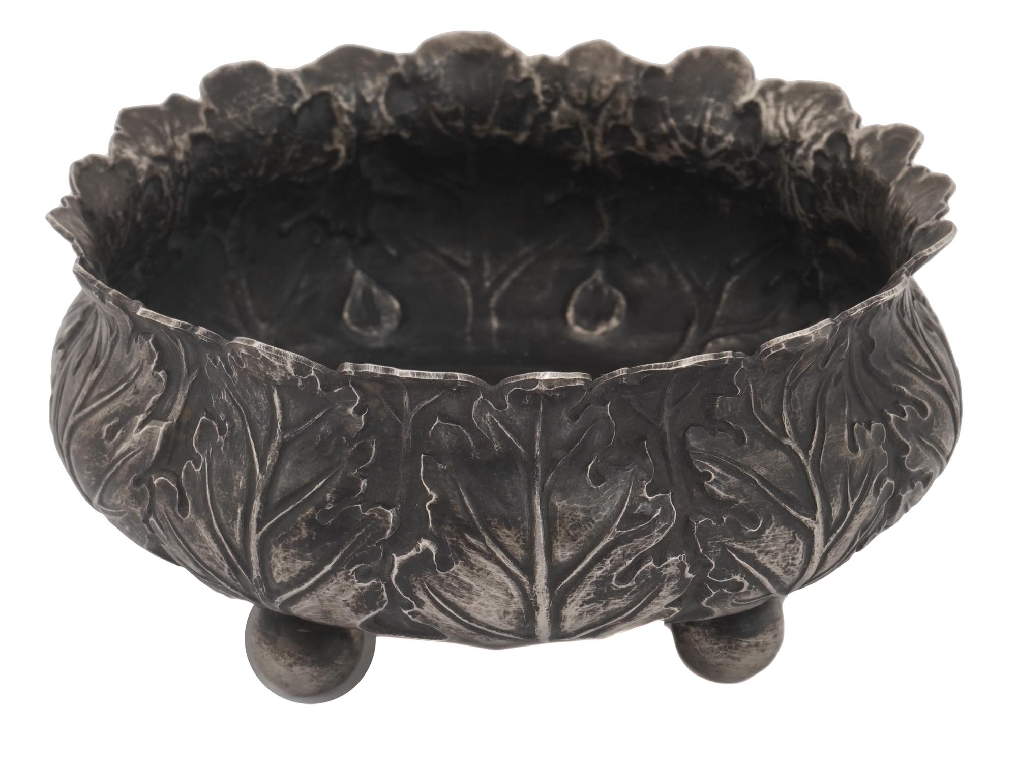 RUSSIAN 84 SILVER HAND CHISELED OAK LEAF BOWL PIC-1